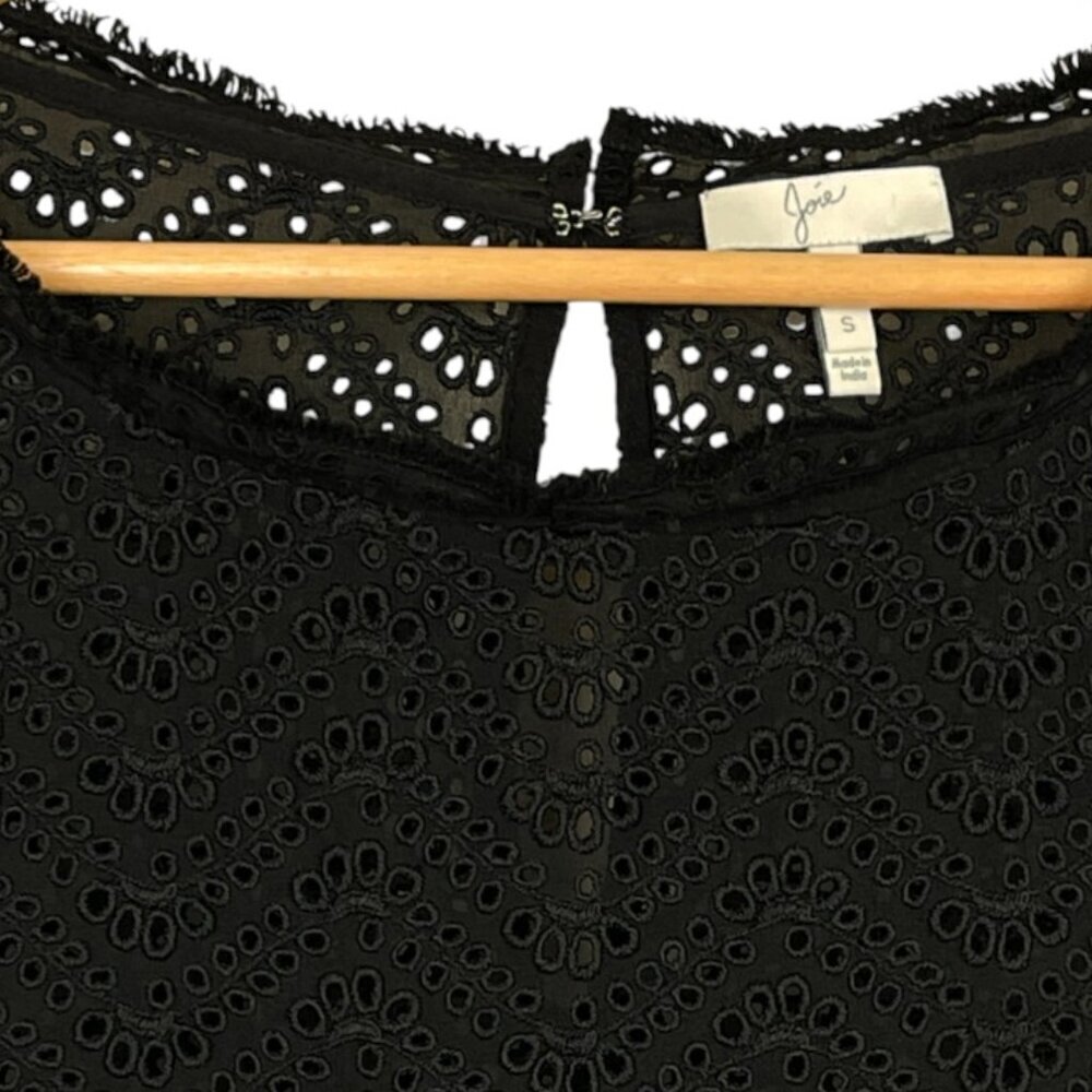 JOIE FANNY B BLACK EYELET PUFF SLEEVE SILK TOP - Picture 5 of 11